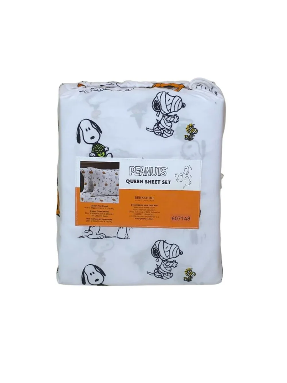 Peanuts Halloween Queen Sheet Set By Berkshire Snoopy & Woodstock Pumpkins